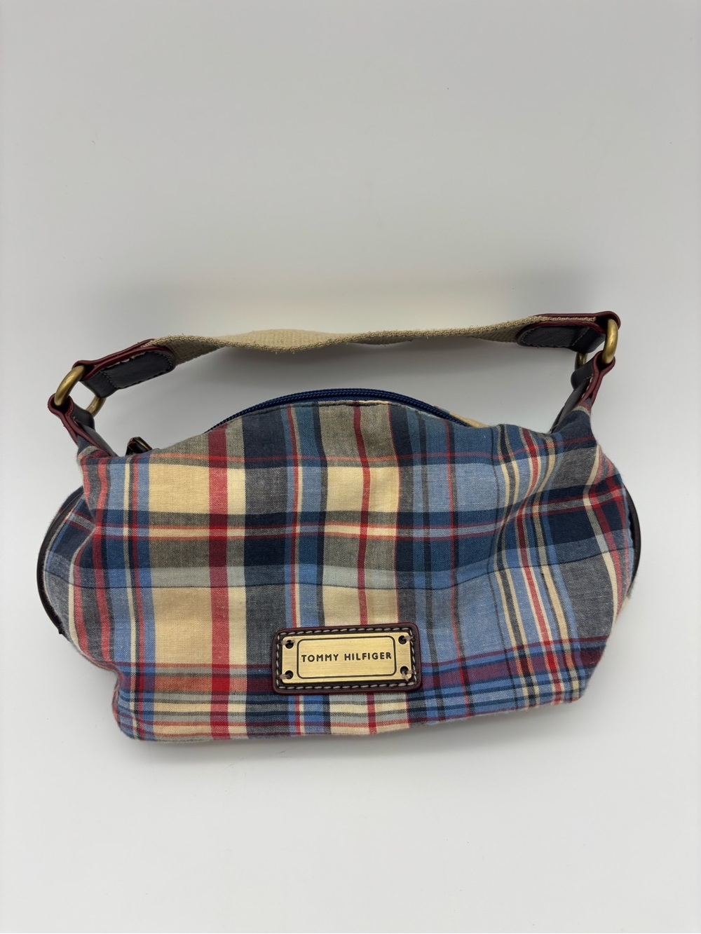 Tommy Hilfiger vintage Y2K era Plaid Canvas mini purse- Navy Red Cream